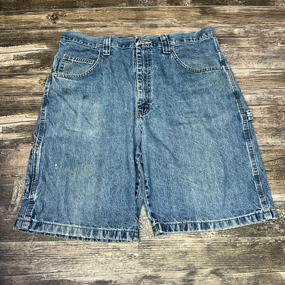 Wrangler Carpenter Shorts 34 Denim Workwear Utility Y2K Fade